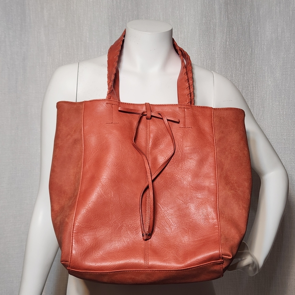 Style And Co Tote Bag Orange Distressed Non Leather Floral Lining